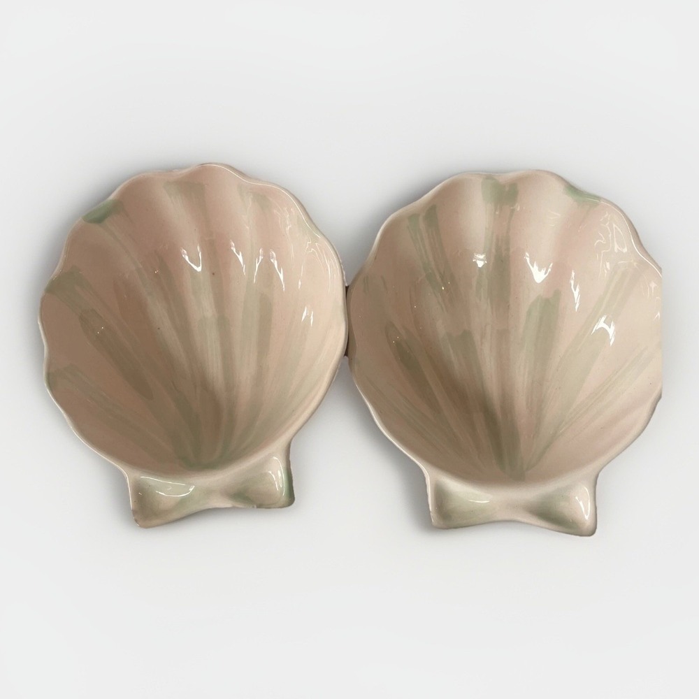 Vintage Knobler‎ Japan Pink With Green Brushing Shell Shaped Bowls Lot Of 2